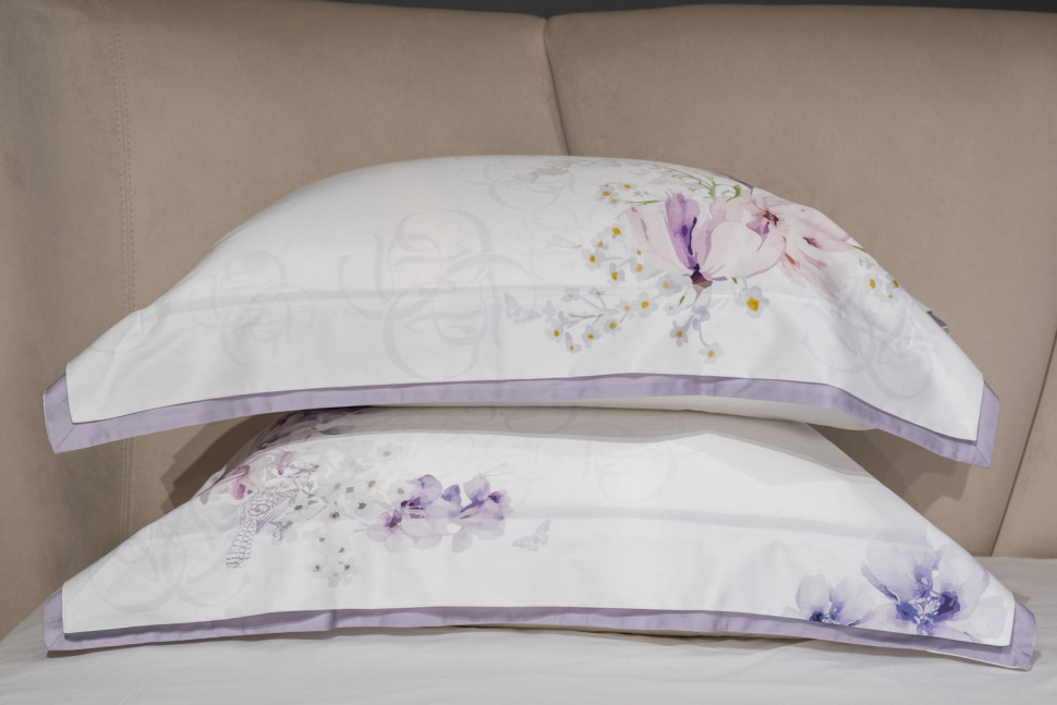 Комплект постельного белья "Фиори" сиренево-белый 145х210см с наволочками 50х70см