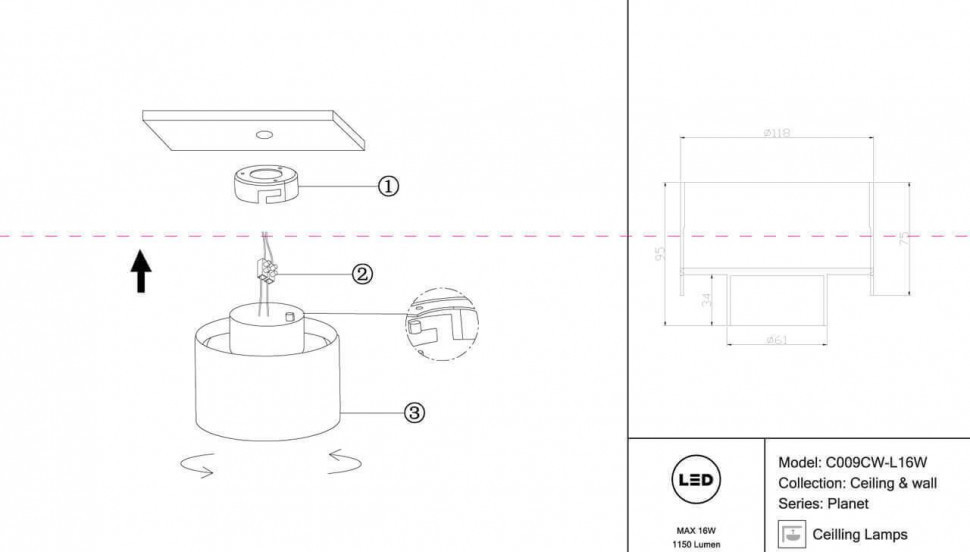 Потолочный светодиодный светильник Maytoni Planet C009CW-L16W