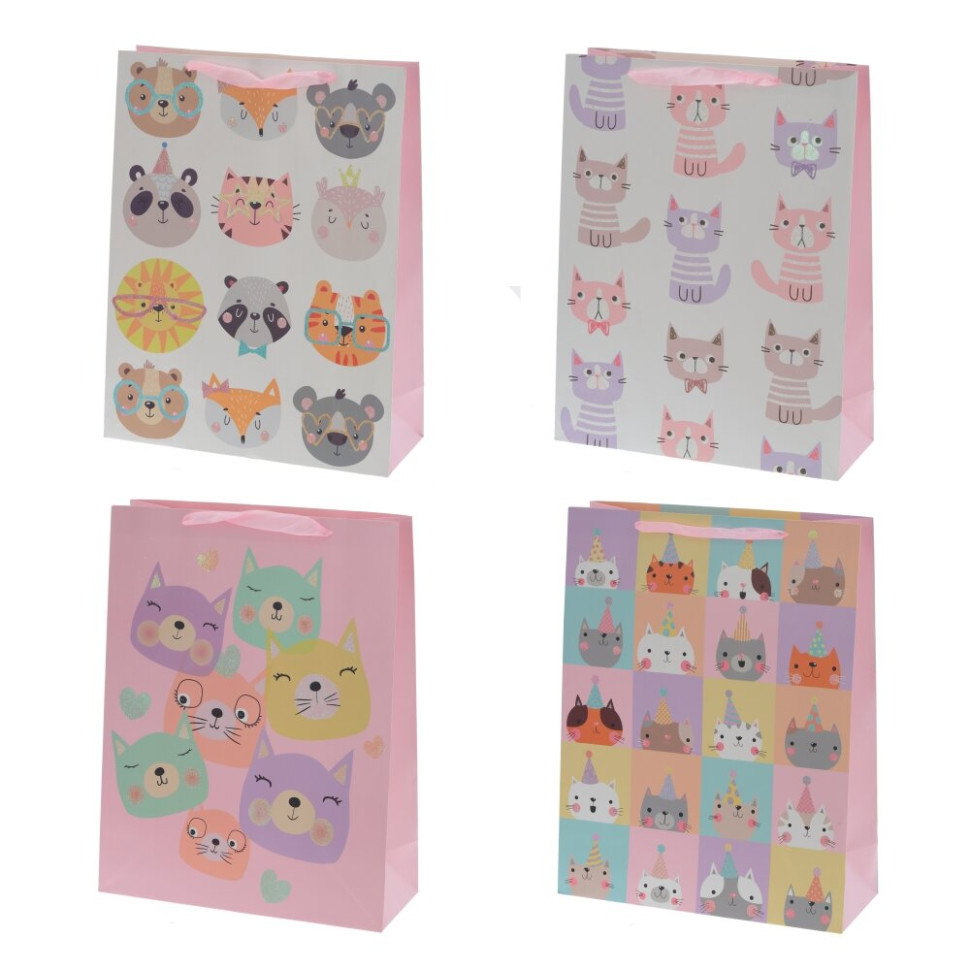 Пакет подарочный L (бумага 210г/м2, блок микс 12шт), L31 W12 H40 см, 4в.