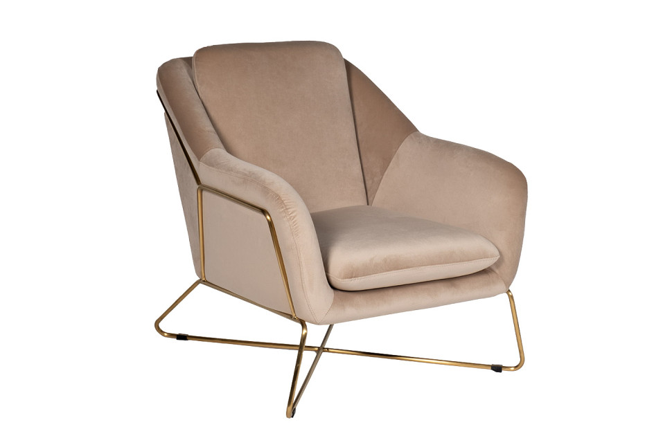 Кресло велюровое бежевое/матовое золото