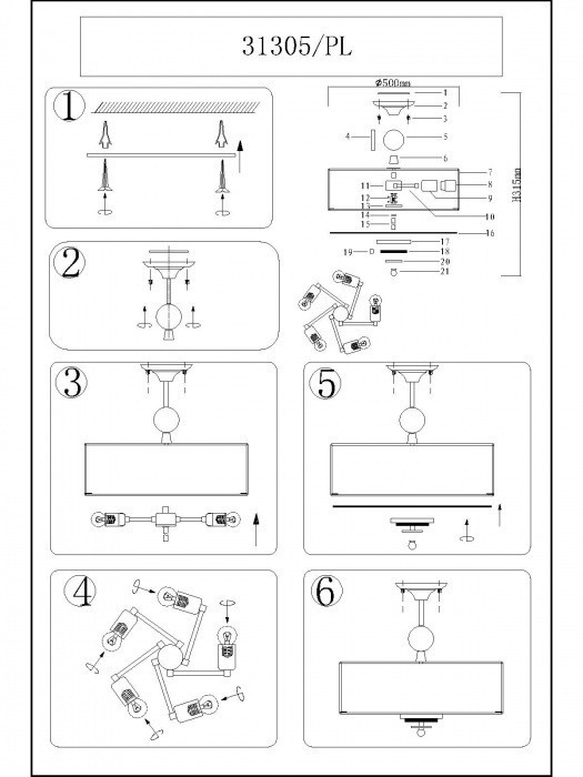 Потолочная люстра 31300 31305/PL B/C Newport