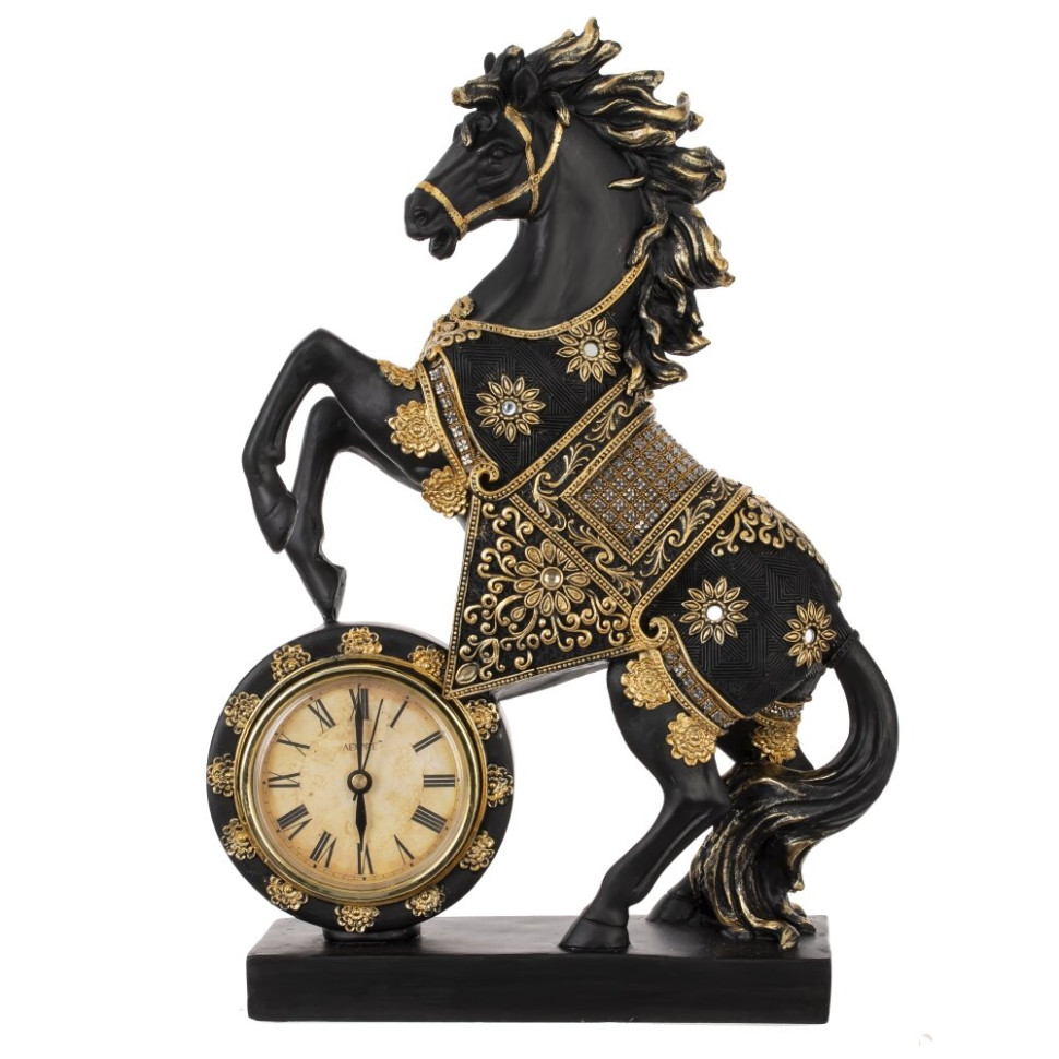 Фигурка декоративная "Лошадь" с часами (AAx1,н.п.), L23 W7 H33 см