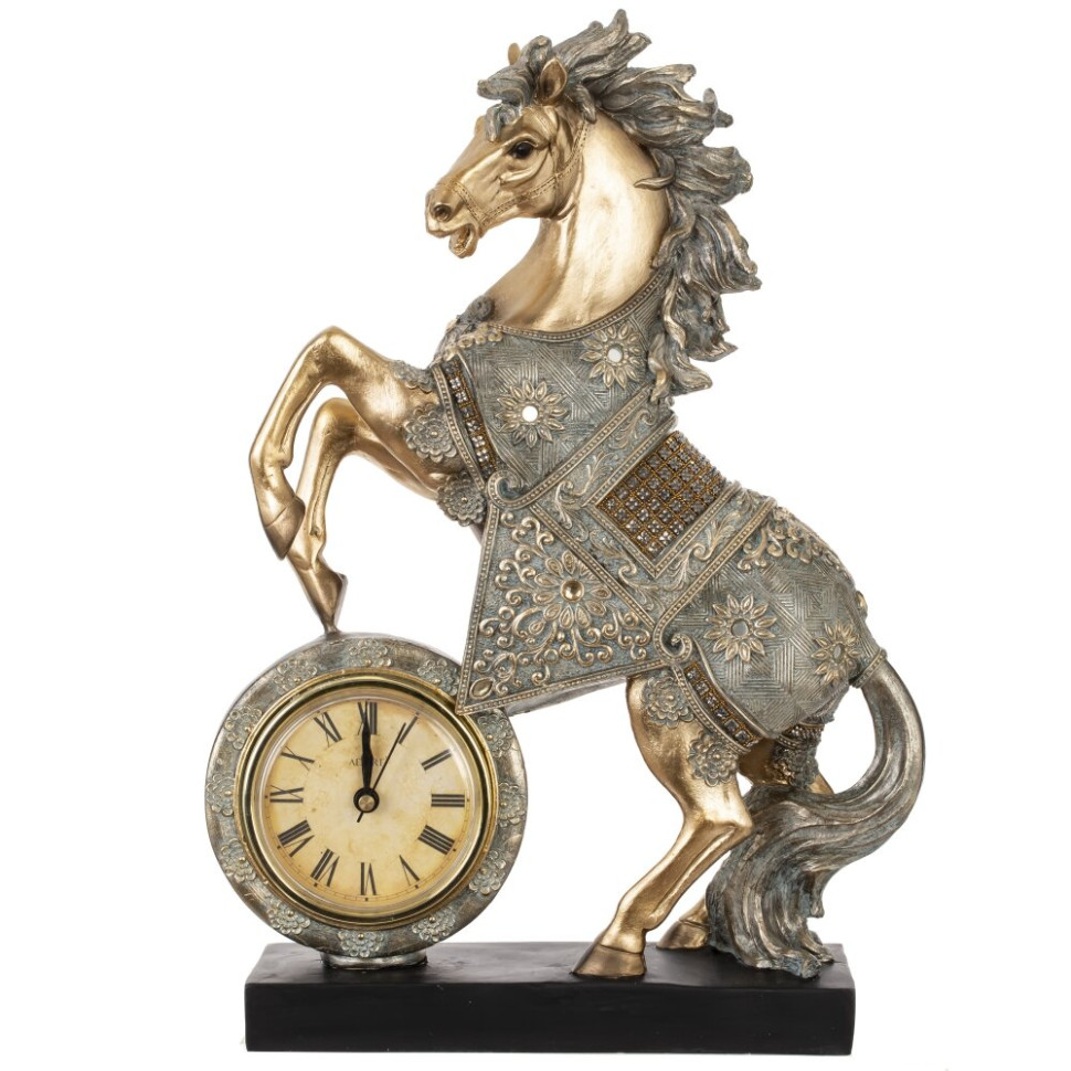 Фигурка декоративная "Лошадь" с часами (AAx1,н.п.), L23 W7 H33 см