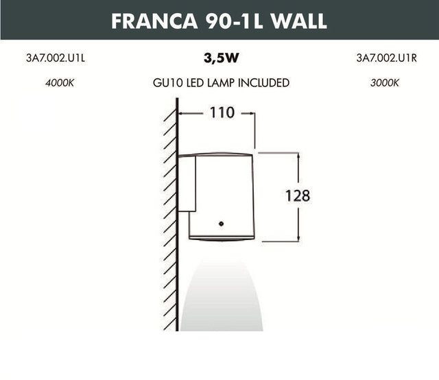 Архитектурная подсветка Franca 90 3A7.002.000.LXU1L Fumagalli