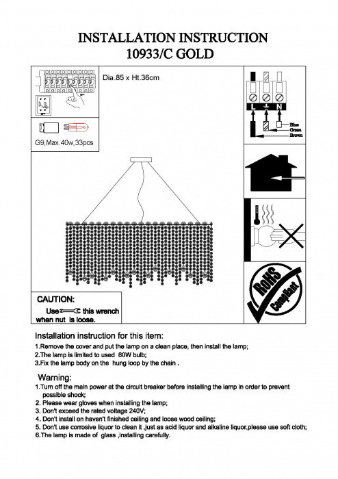 Подвесная люстра 10900 10933/C gold Newport