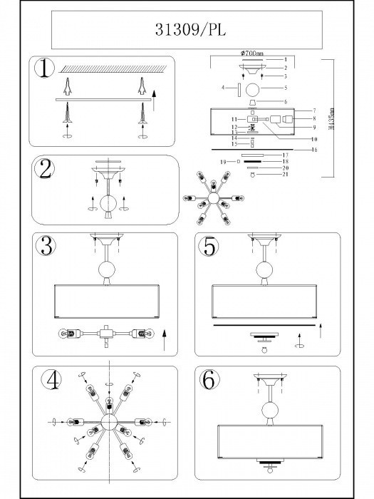Потолочная люстра 31300 31309/PL B/C Newport