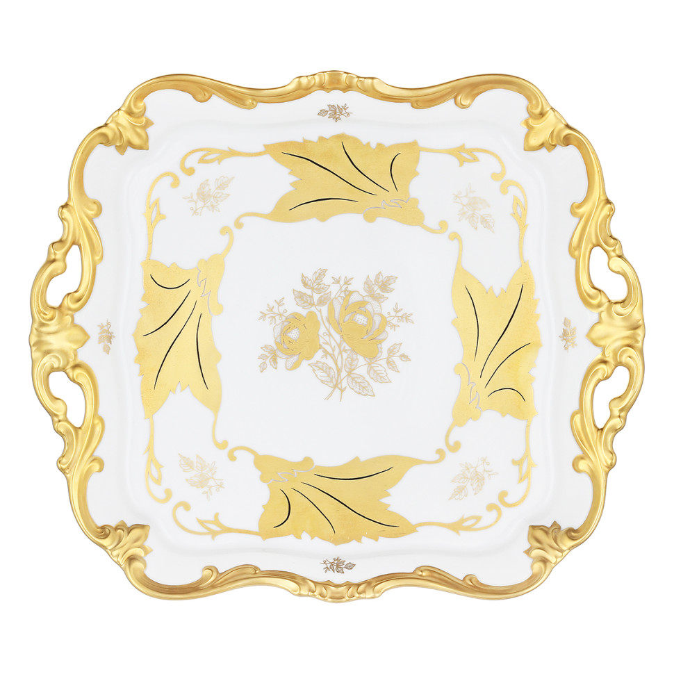 Блюдо квадратное 30см."Кленовый лист белый"