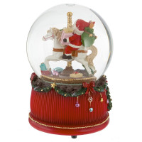 Фигурка декор в стекл шаре "Дед Мороз на лошадке" (муз с ключ, движ), D 10 см, L10 W10 H15 см