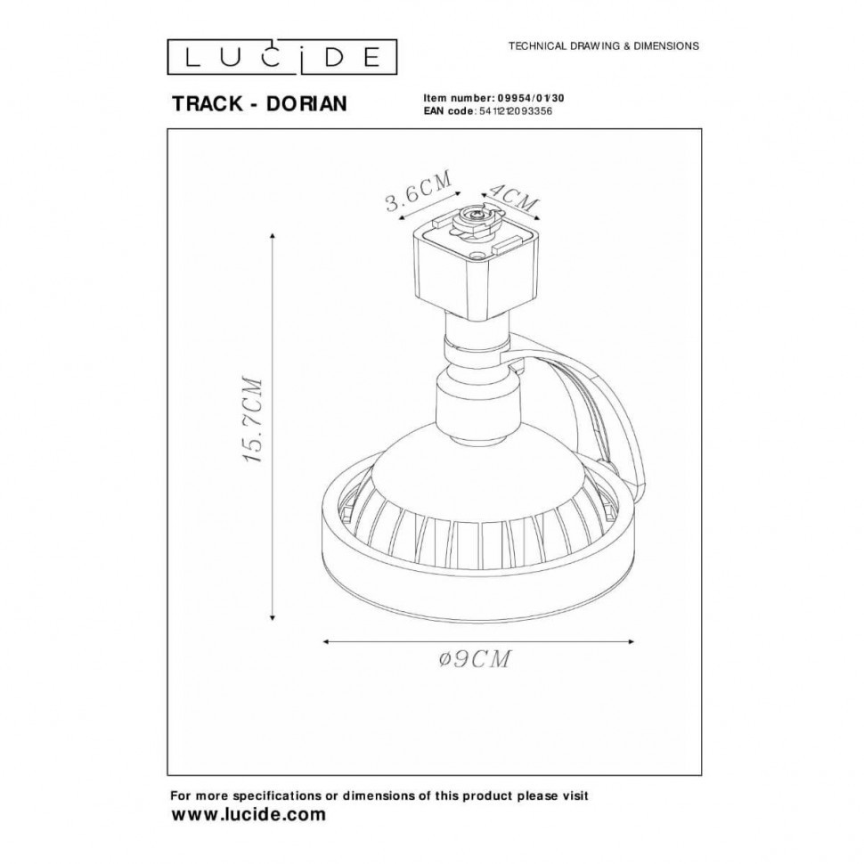 Трековый светильник Lucide DORIAN 09954/01/30
