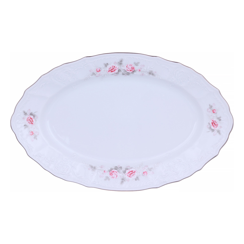 Блюдо овальное 34см "Роза серая платина 5396021" Bernadotte