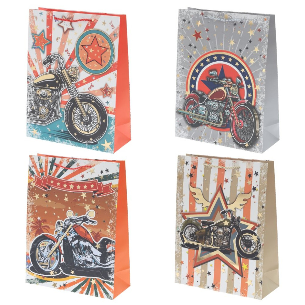 Пакет подарочный L (бумага 210г/м2, блок микс 12шт), L30 W12 H39 см, 4в.