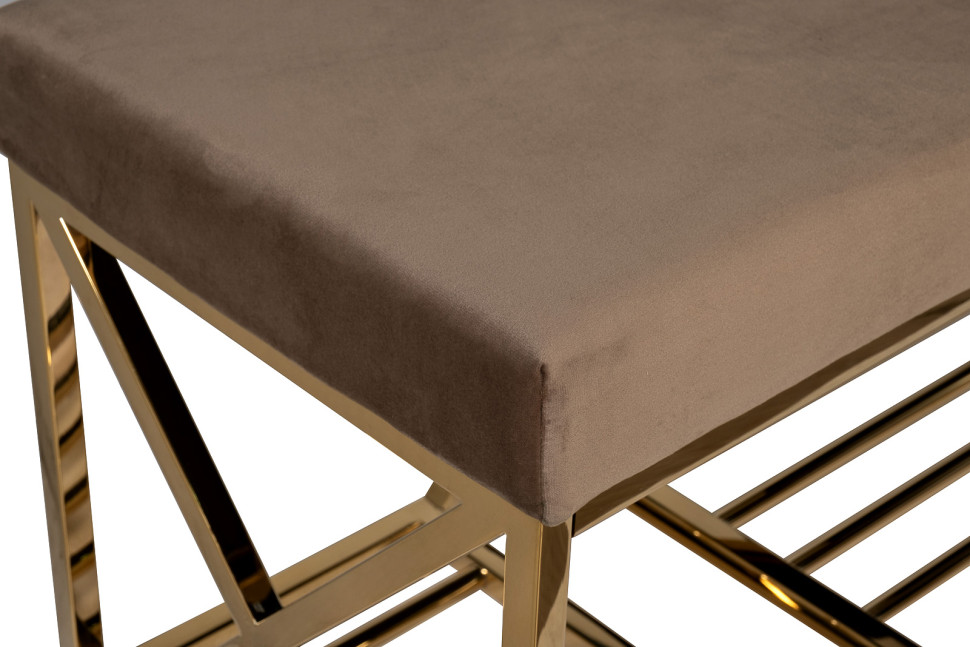 Банкетка велюровая серо-бежевая/золото