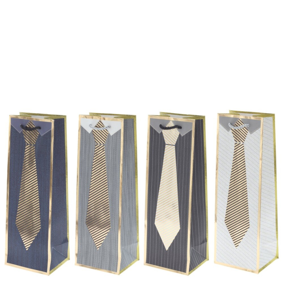 Пакет подарочный для бутылок (бумага 210г/м2, блок микс 12шт), L12 W10 H35 см, 4в.