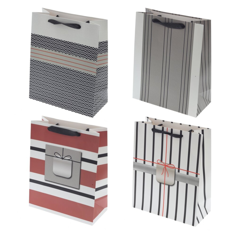 Пакет подарочный M (бумага 230г/м2, блок микс 12шт), L29 W12 H32 см, 4в.