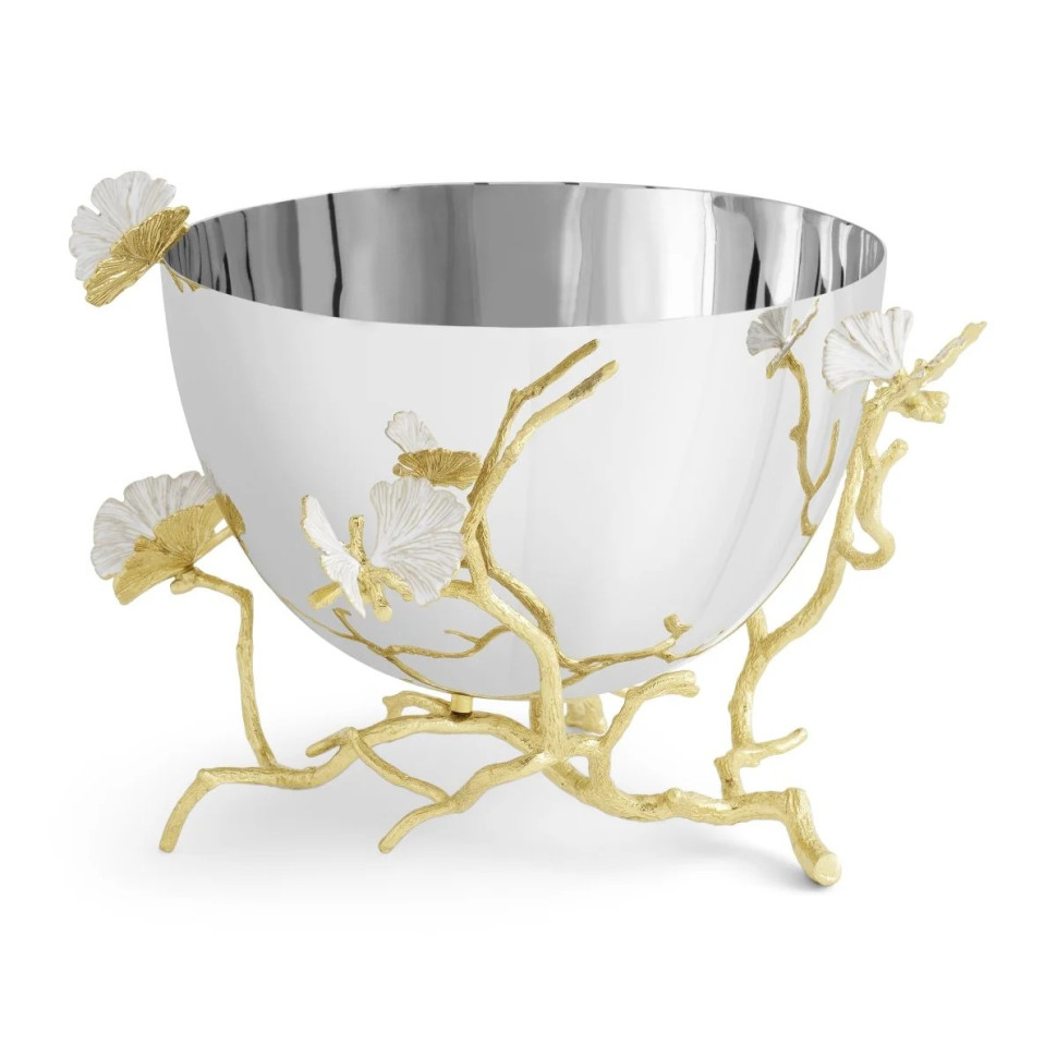 Салатник на ножке Michael Aram "Butterfly Ginkgo Gold", 27 см, 2,6 л