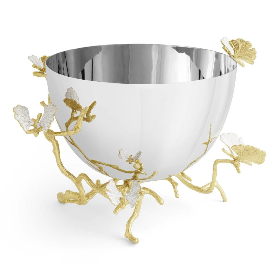 Салатник на ножке Michael Aram "Butterfly Ginkgo Gold", 27 см, 2,6 л