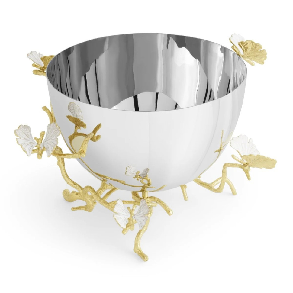 Салатник на ножке Michael Aram "Butterfly Ginkgo Gold", 27 см, 2,6 л