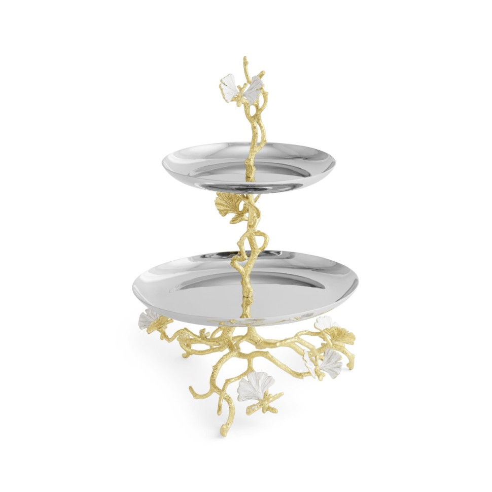 Этажерка Michael Aram "Butterfly Ginkgo Gold", двухъярусная, 33 см