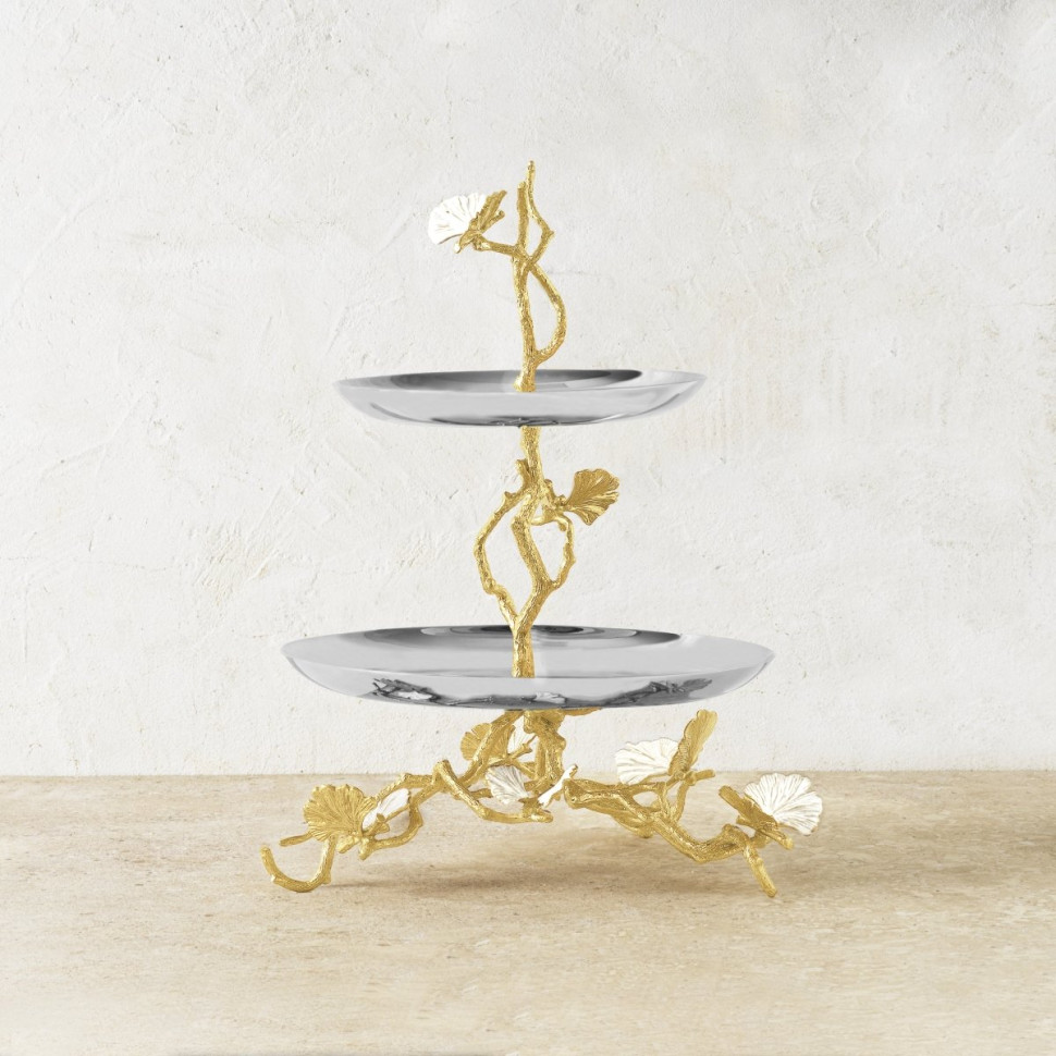 Этажерка Michael Aram "Butterfly Ginkgo Gold", двухъярусная, 33 см