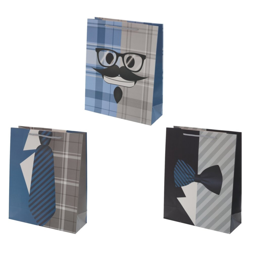 Пакет подарочный M (бумага, плотность 210г/м2, блок микс 12шт), L26 W10 H32 см, 3в.