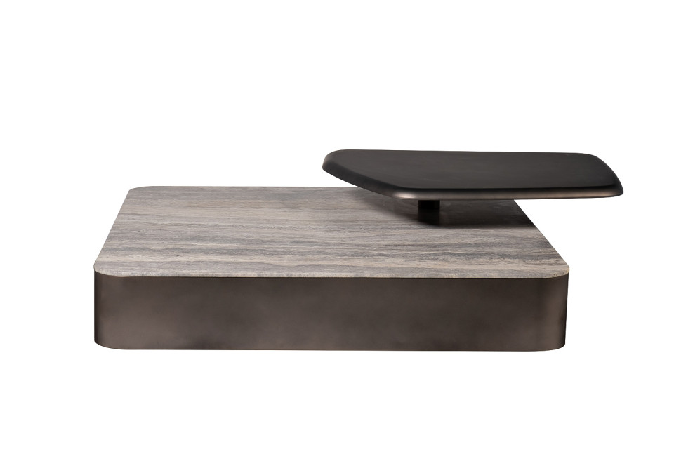 Стол журнальный квадратный мраморный с полкой