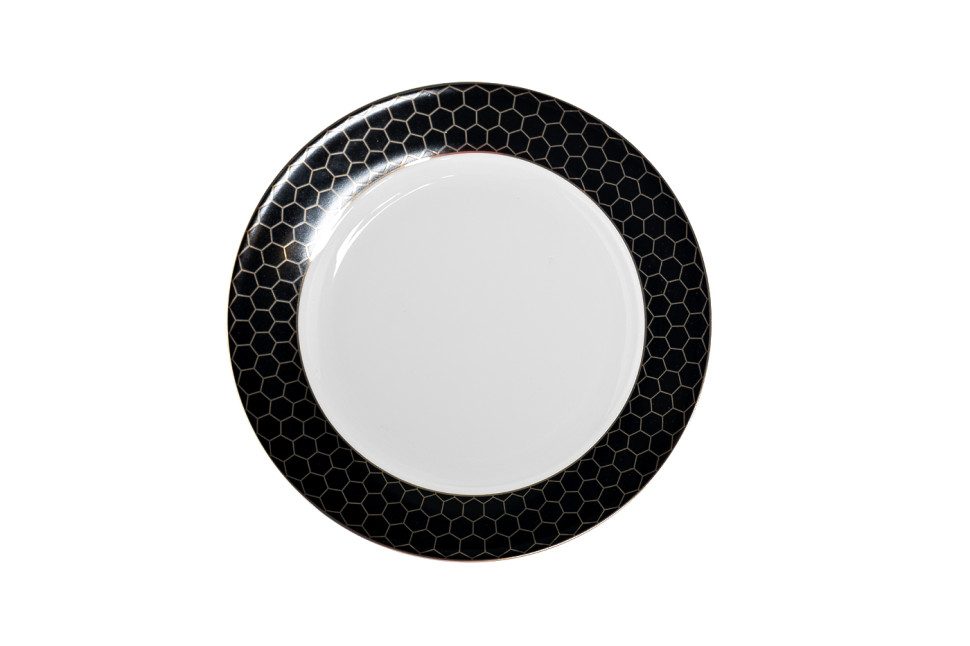 Тарелка закусочная "Honeycomb" черно-золотая деколь 19,5 см