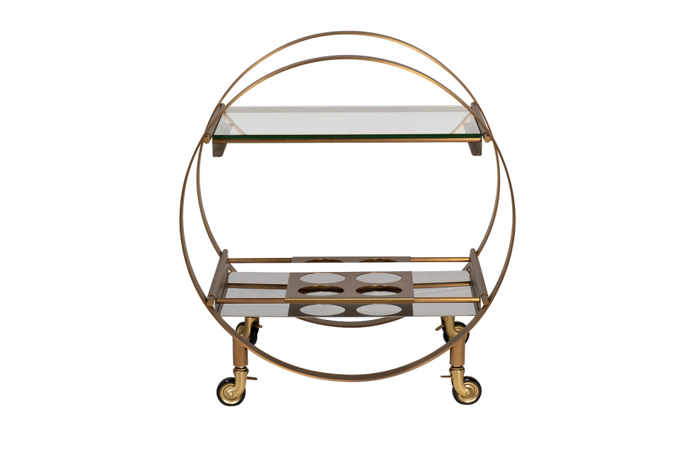 Стол-тележка сервировочная прозрачное стекло/латунь