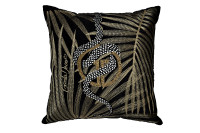 Подушка декоративная с бисером, стеклярусом и вышивкой "Тропики" черная