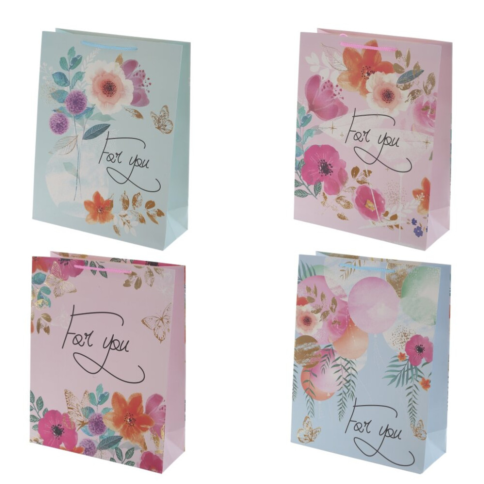 Пакет подарочный S (бумага 210г/м2, блок микс 12шт), L18 W8,5 H24 см, 4в.