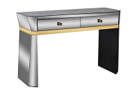 Консоль зеркальная с двумя ящиками и золотистой отделкой Консоль зеркальная с двумя ящиками и золотистой отделкой