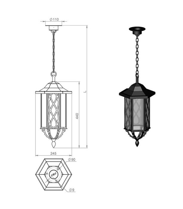 Уличный светильник подвесной Гранд 170-01/brc-11 Русские фонари
