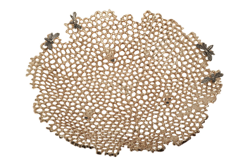 Блюдо декоративное "Соты" золотое