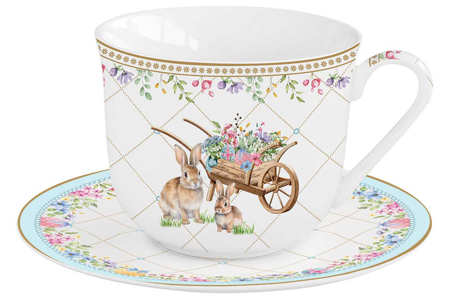 Пара чайная, 1 перс, 2 пр, 370 мл, фарфор P, белая, Кролики и цветы, Spring Bloom