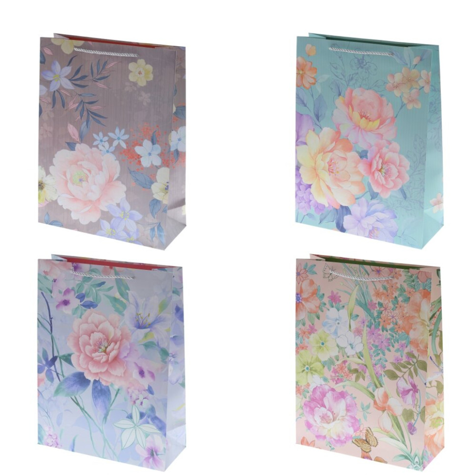 Пакет подарочный L (бумага 210г/м2, блок 12шт), L30 W12 H40 см, 4в.