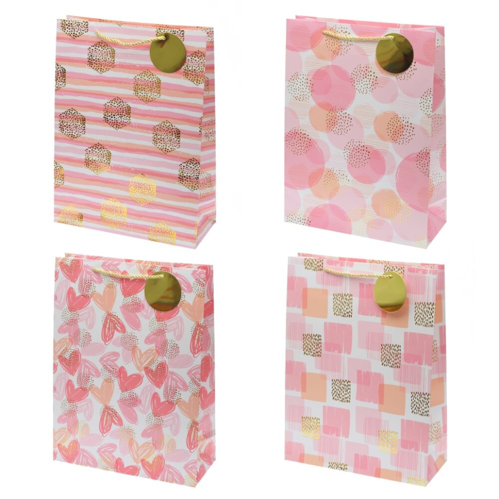 Пакет подарочный L (бумага 210г/м2, блок 12шт), L30 W12 H40 см, 4в.