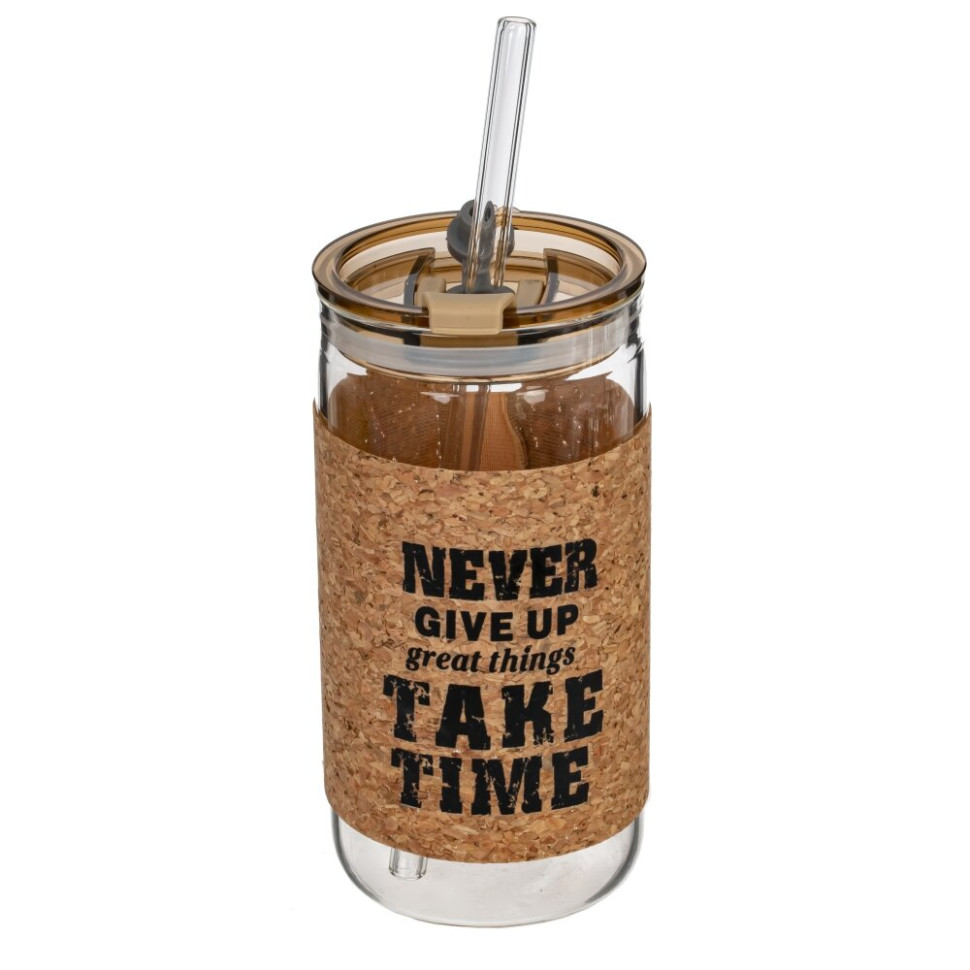 Бутылка с трубочкой, 410 мл, L7 W7 H14,5 см, 4в.