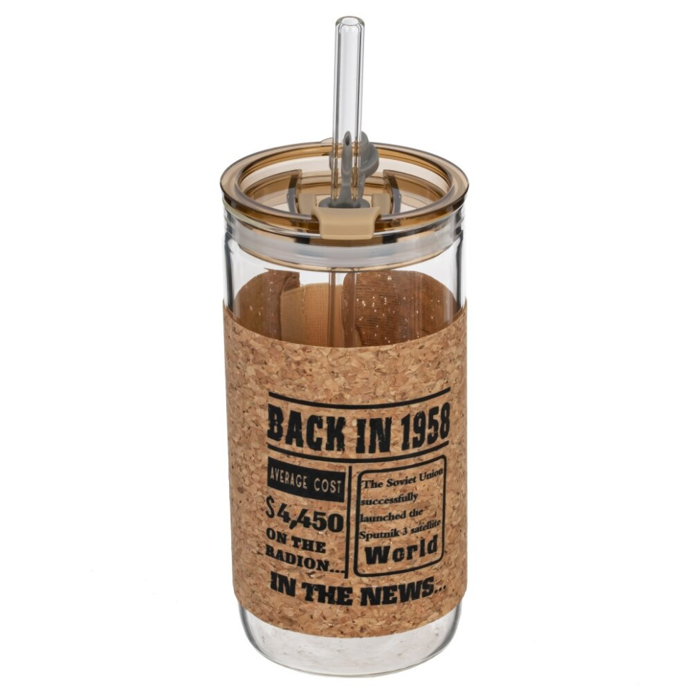 Бутылка с трубочкой, 410 мл, L7 W7 H14,5 см, 4в.