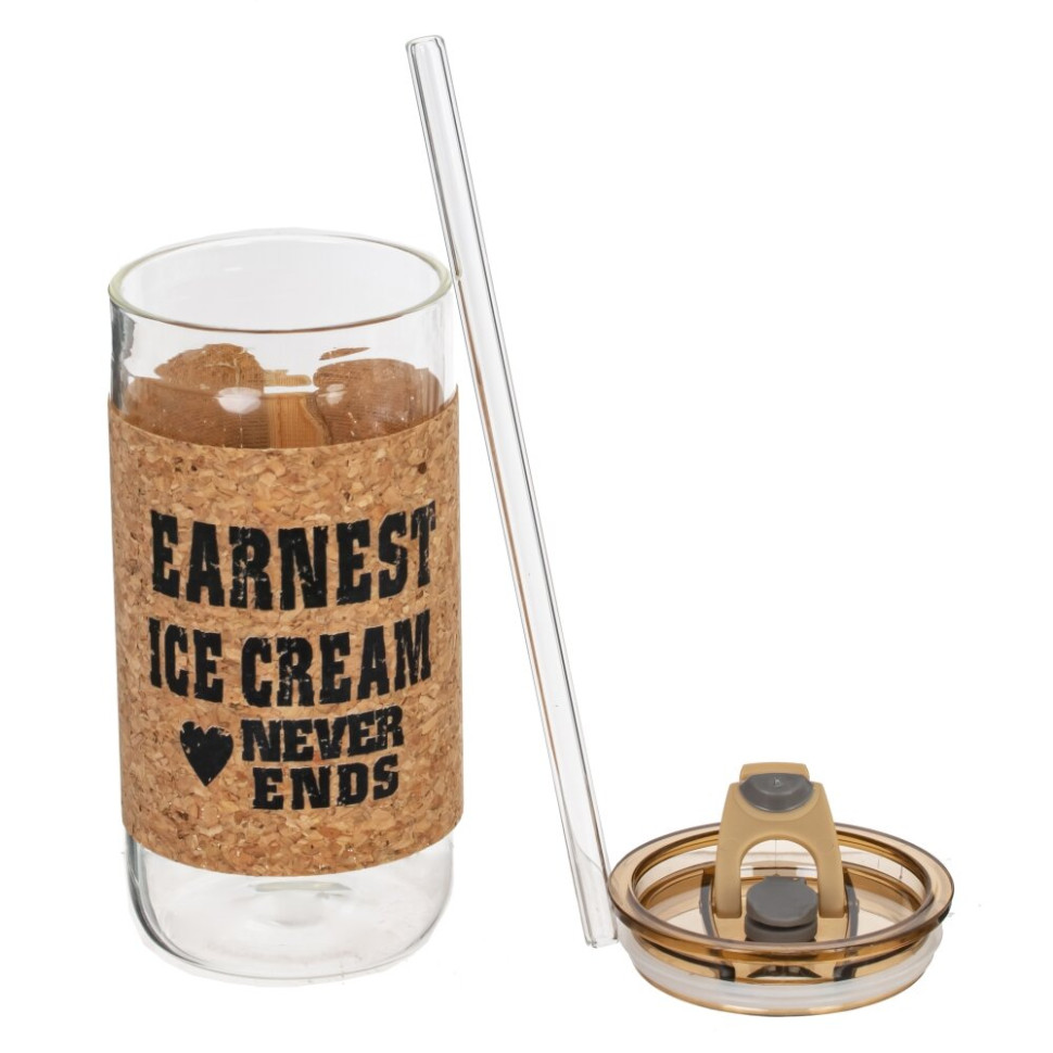 Бутылка с трубочкой, 410 мл, L7 W7 H14,5 см, 4в.