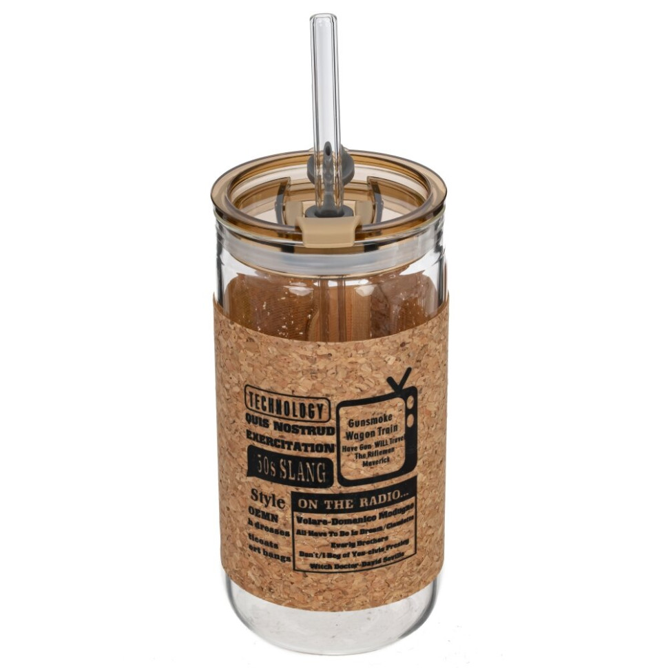 Бутылка с трубочкой, 410 мл, L7 W7 H14,5 см, 4в.