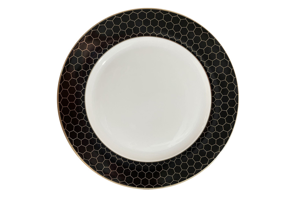 Тарелка обеденная "Honeycomb" черно-золотая деколь 26 см