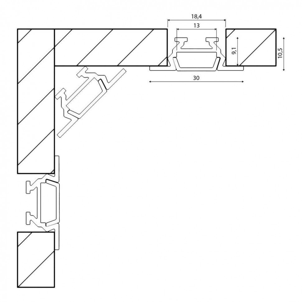 Встраиваемый профиль с рассеивателем SWG RC-1030 000084