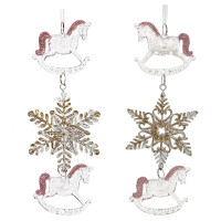 Украшение новогоднеe подвеска"Снежинка с лошадками", L6,5 W1 H19 см, 2в.