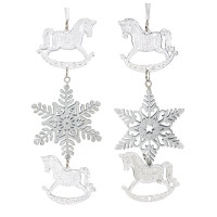 Украшение новогоднеe подвеска"Снежинка с лошадками", L6,5 W1 H19 см, 2в.