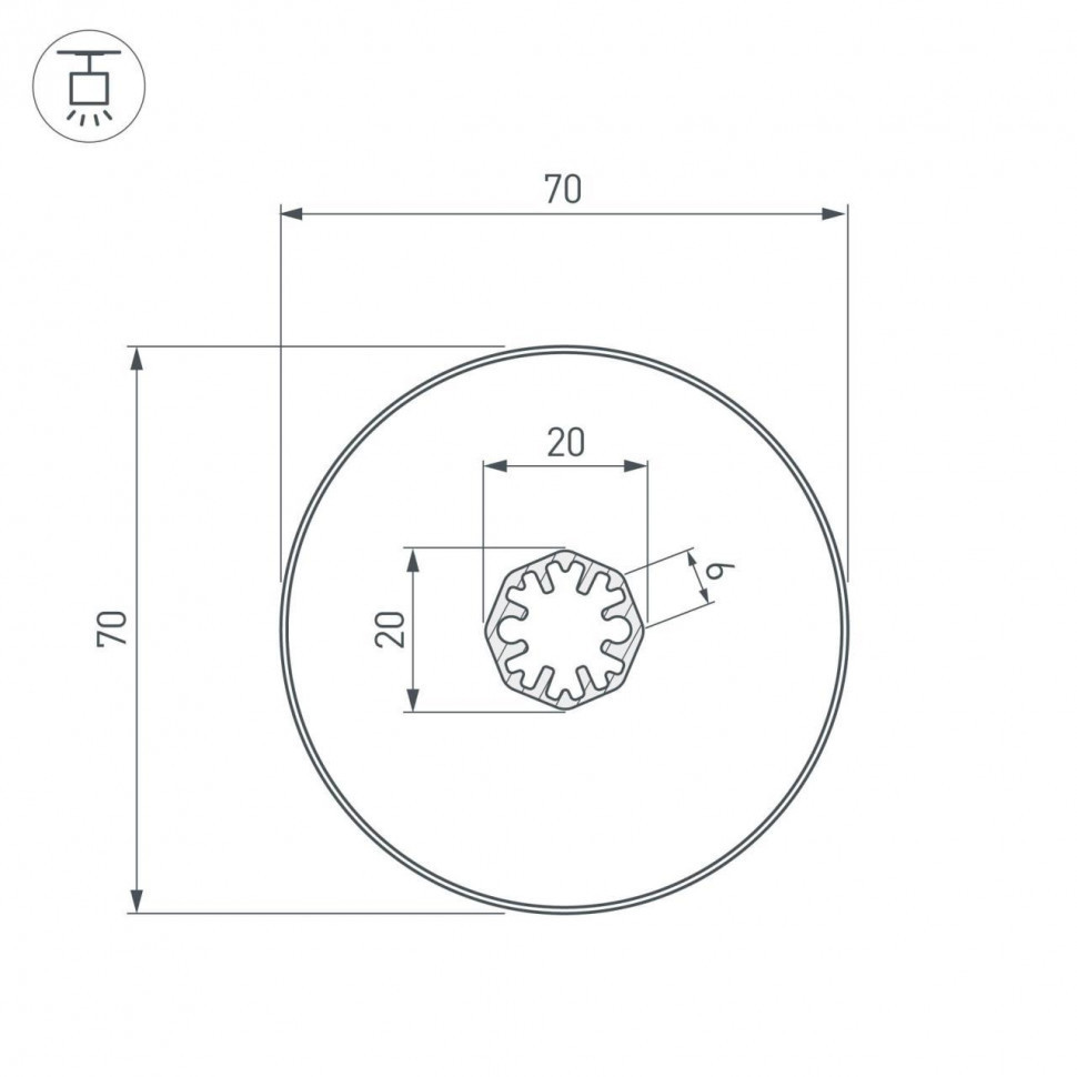 Встраиваемый профиль SL-ROUND-D70-360deg-2000 ANOD 037770