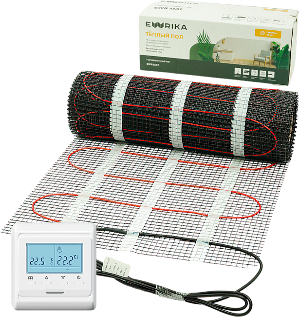 Комплект теплого пола Ewrika MAT EWR 150-6 с терморегулятором ТЕП51Б белым, электронным