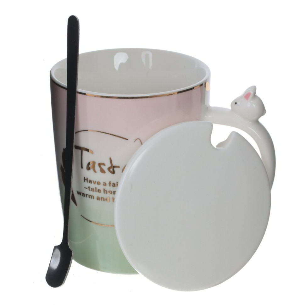 Кружка с крышкой и ложкой, 400 мл, L13 W9 H13 см, 4в.