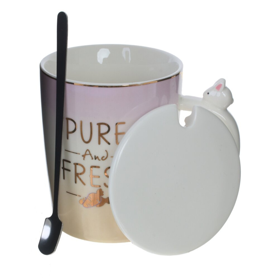 Кружка с крышкой и ложкой, 400 мл, L13 W9 H13 см, 4в.