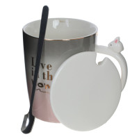 Кружка с крышкой и ложкой, 400 мл, L13 W9 H13 см, 4в.