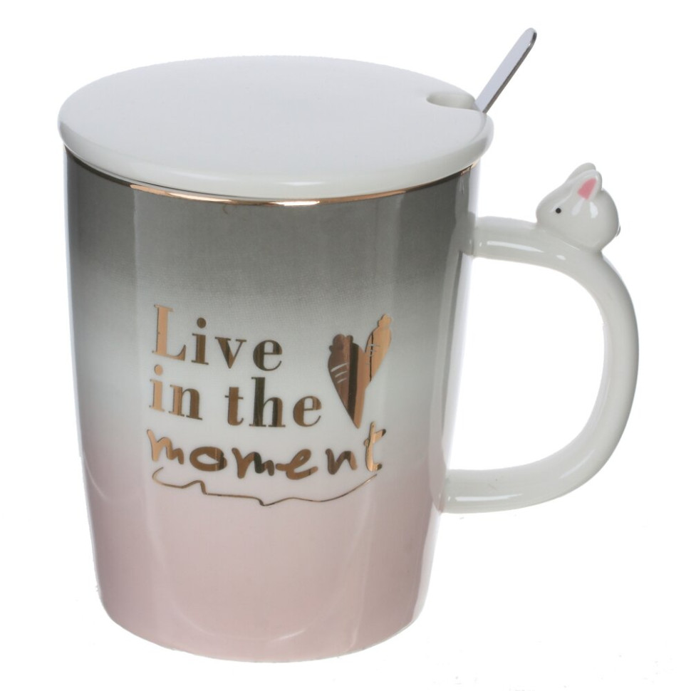 Кружка с крышкой и ложкой, 400 мл, L13 W9 H13 см, 4в.