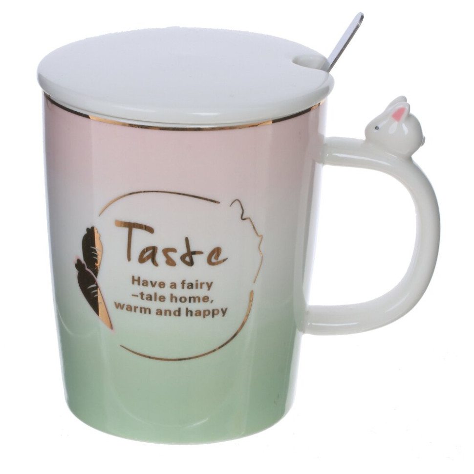 Кружка с крышкой и ложкой, 400 мл, L13 W9 H13 см, 4в.